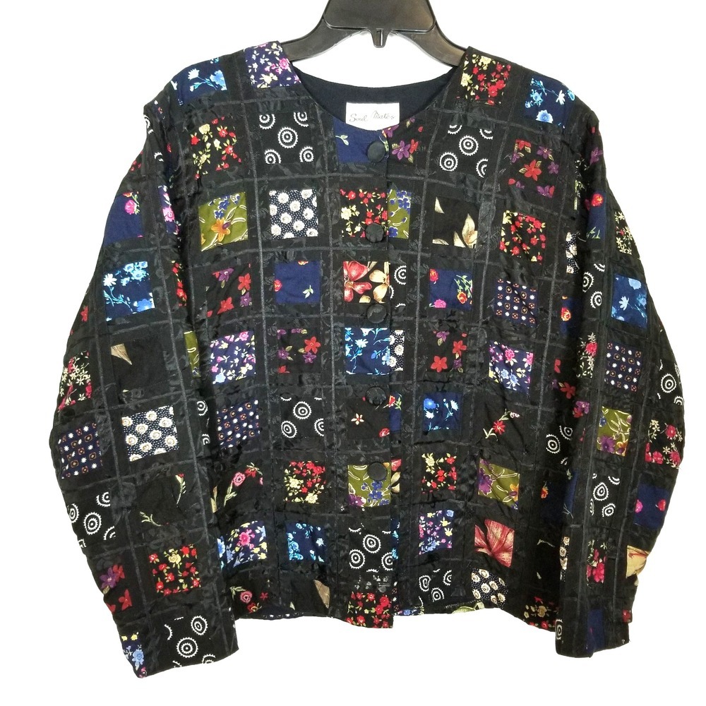 Soul Mates Women Patchwork Button Up Jacket Sz S Petite Floral Artsy Boho